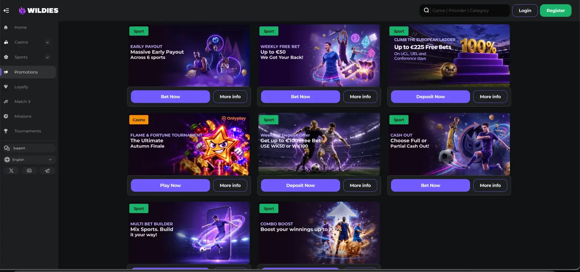 Wildies sports promotions and free bet offers